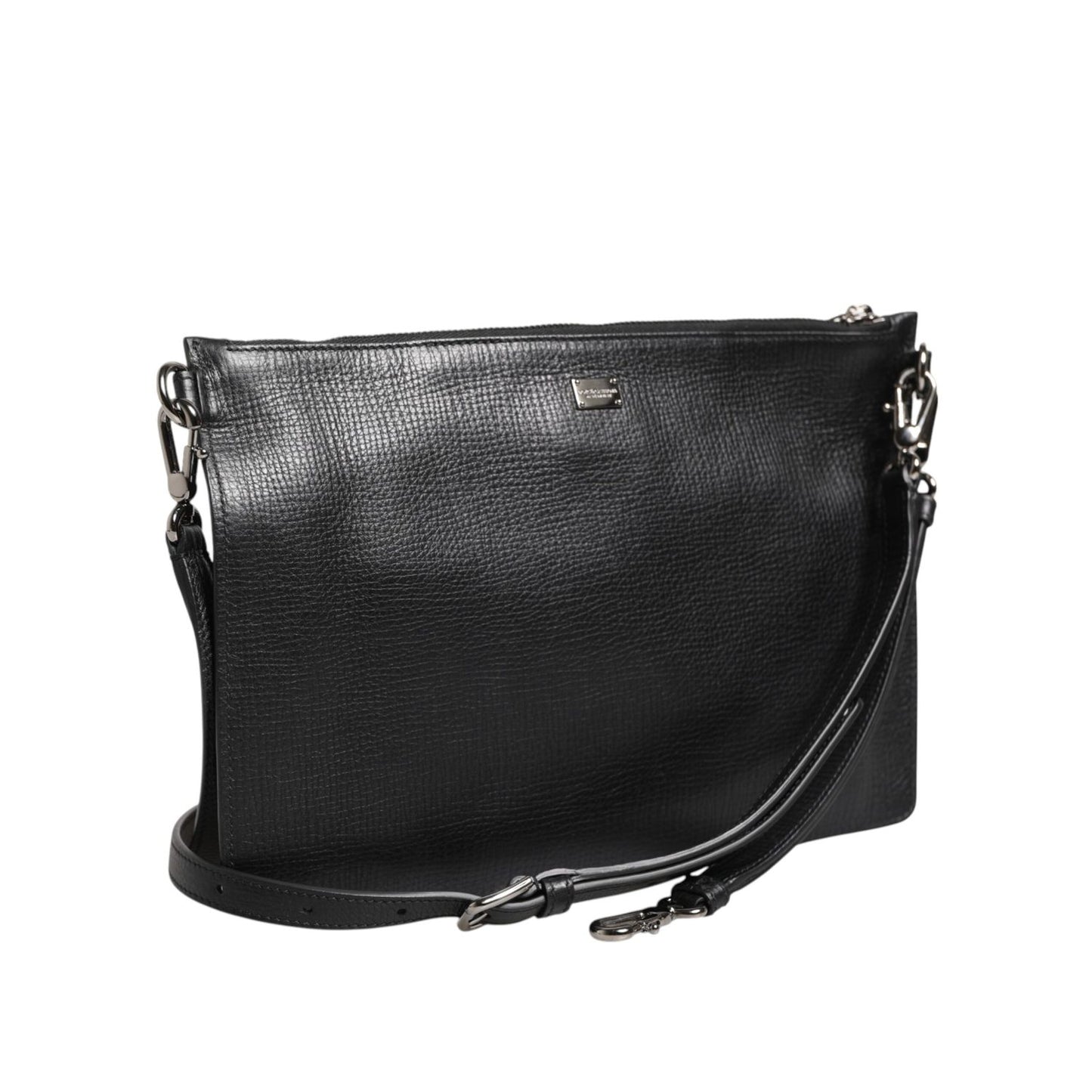 Dolce & Gabbana Black Palmellato Leather Logo Plaque Shoulder Borse Bag