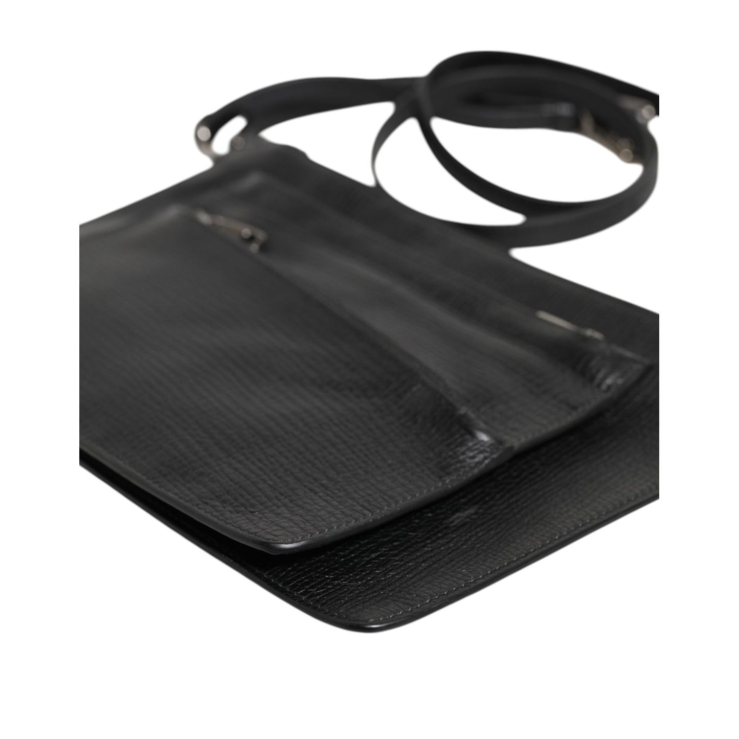 Dolce & Gabbana Black Palmellato Leather Logo Plaque Shoulder Borse Bag
