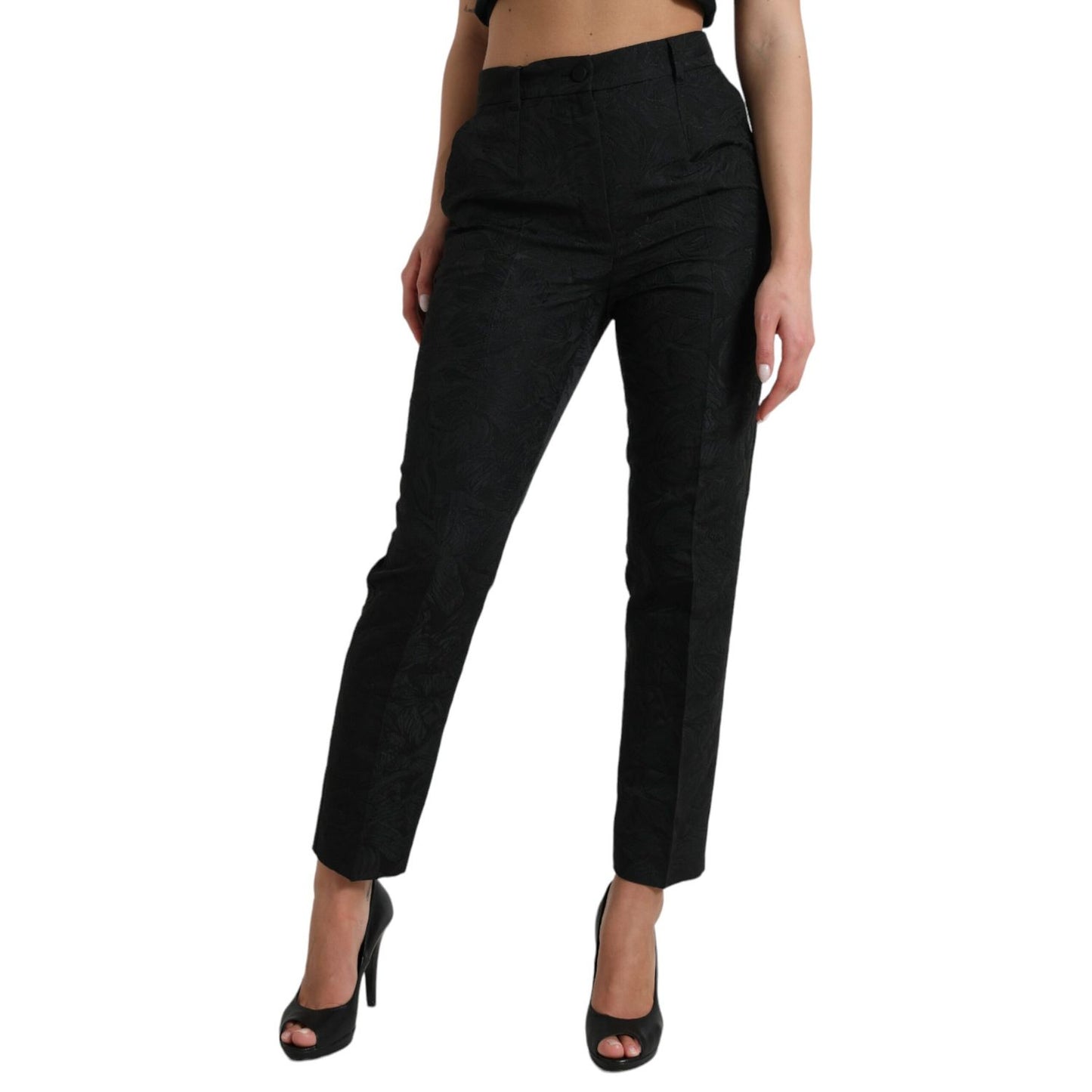 Dolce & Gabbana Black Polyester High Waist Tapered Pants