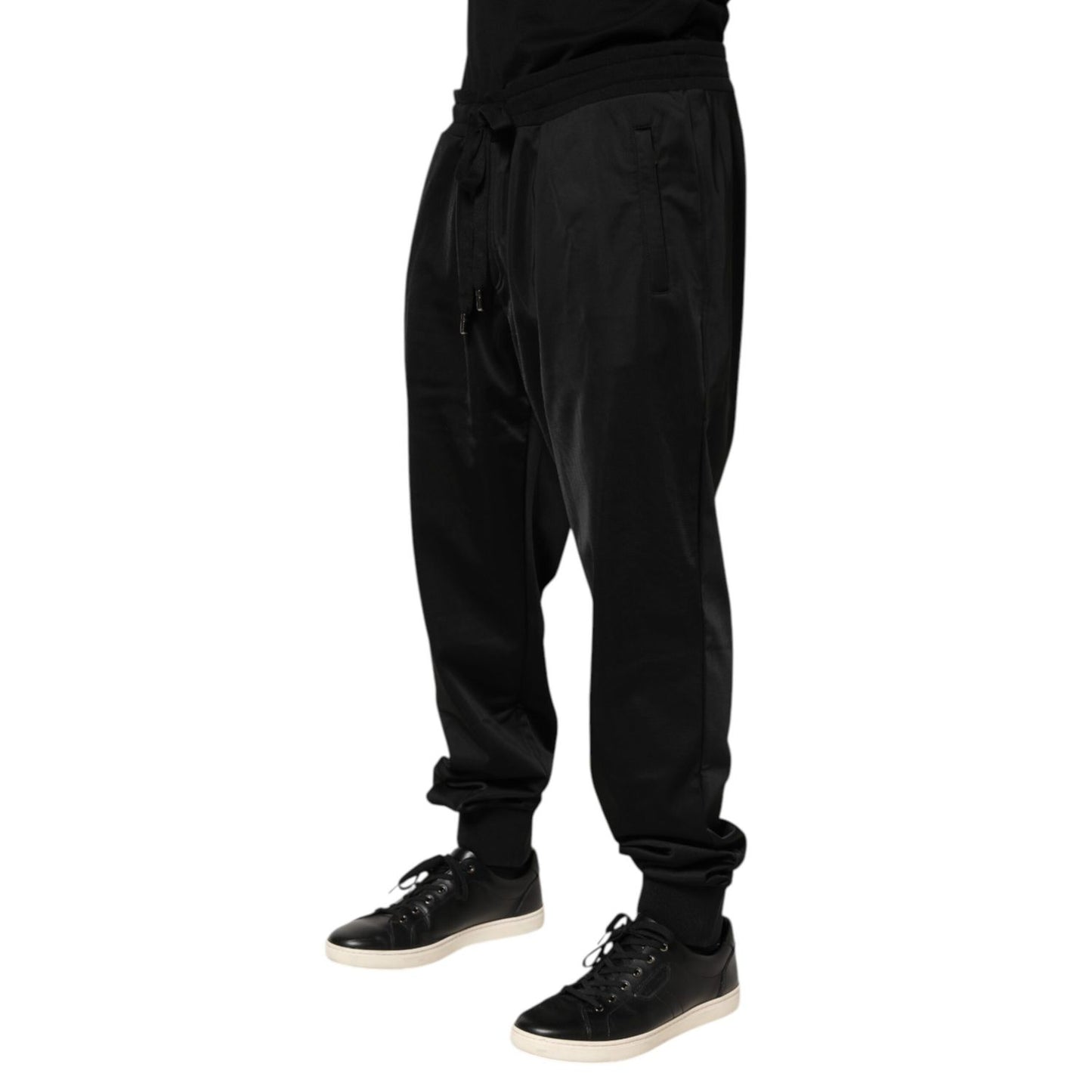 Dolce & Gabbana Black Polyester Logo Plaque Sweatpants Jogger Pants