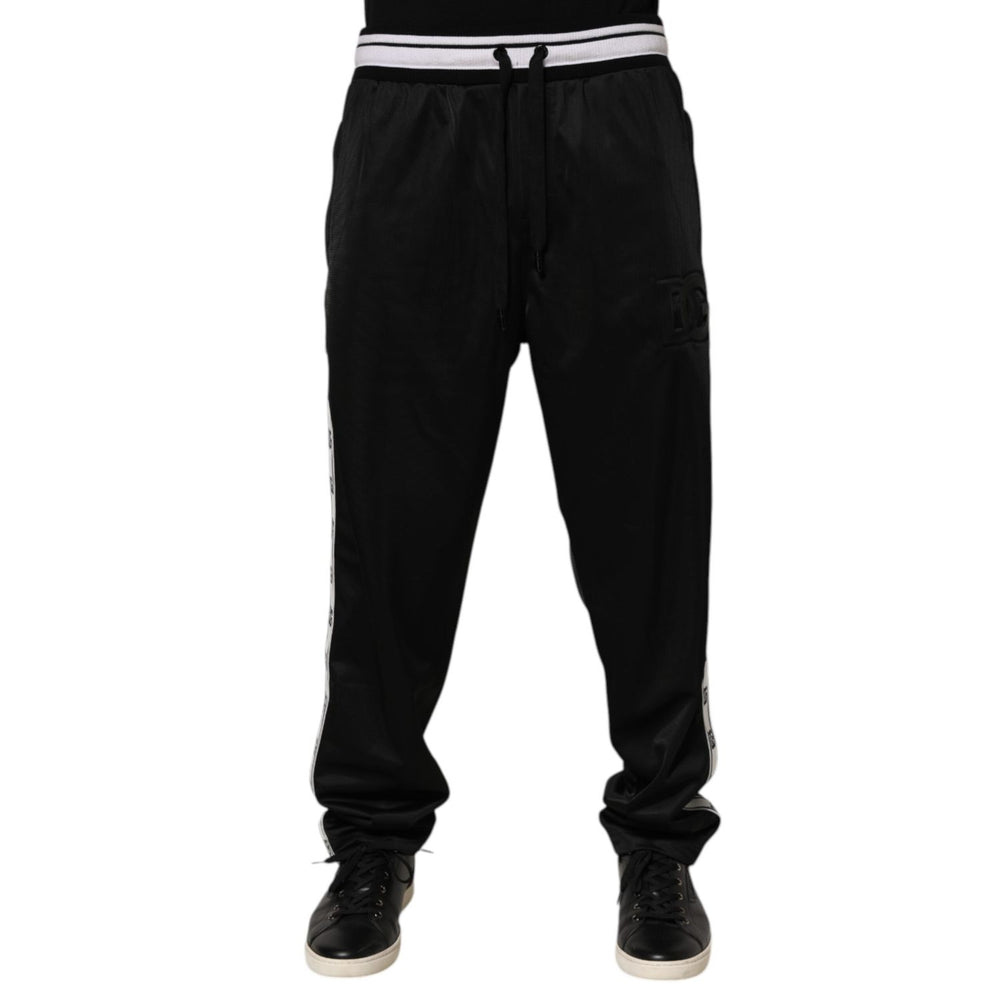 Dolce & Gabbana Black Polyester Logo Stripe Track Jogger Pants
