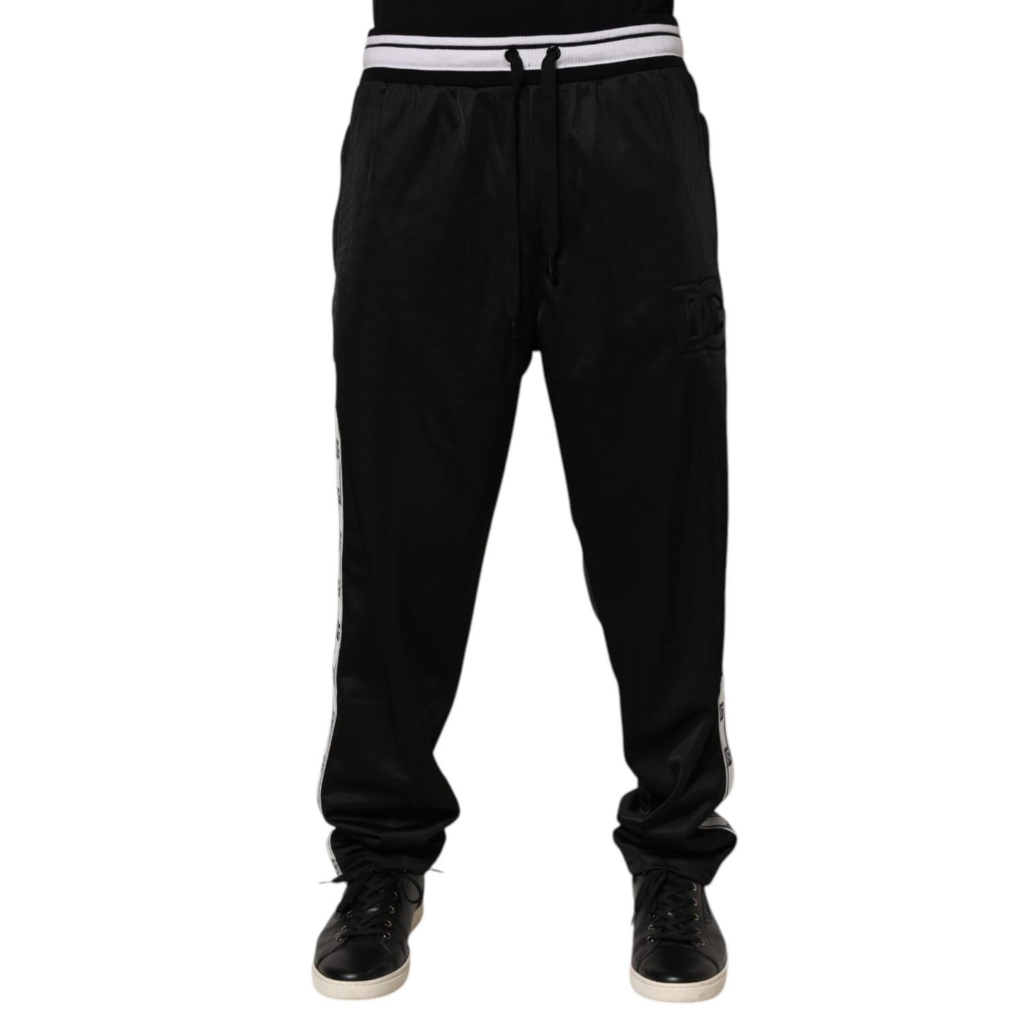Dolce & Gabbana Black Polyester Logo Stripe Track Jogger Pants