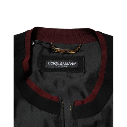 Dolce & Gabbana Black Red Floral Silk Bomber Blouson Jacket