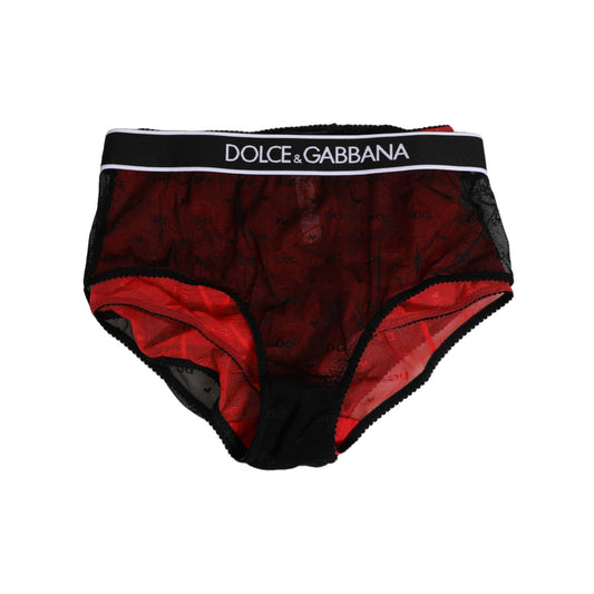 Dolce & Gabbana Black Red Nylon High Waist Girdle Underwear showcasing elegant design with sheer detail.