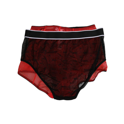Dolce & Gabbana Black Red Nylon High Waist Girdle Underwear