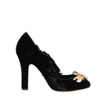 Dolce & Gabbana Black Roses Crystal Brooch Mary Jane Shoes