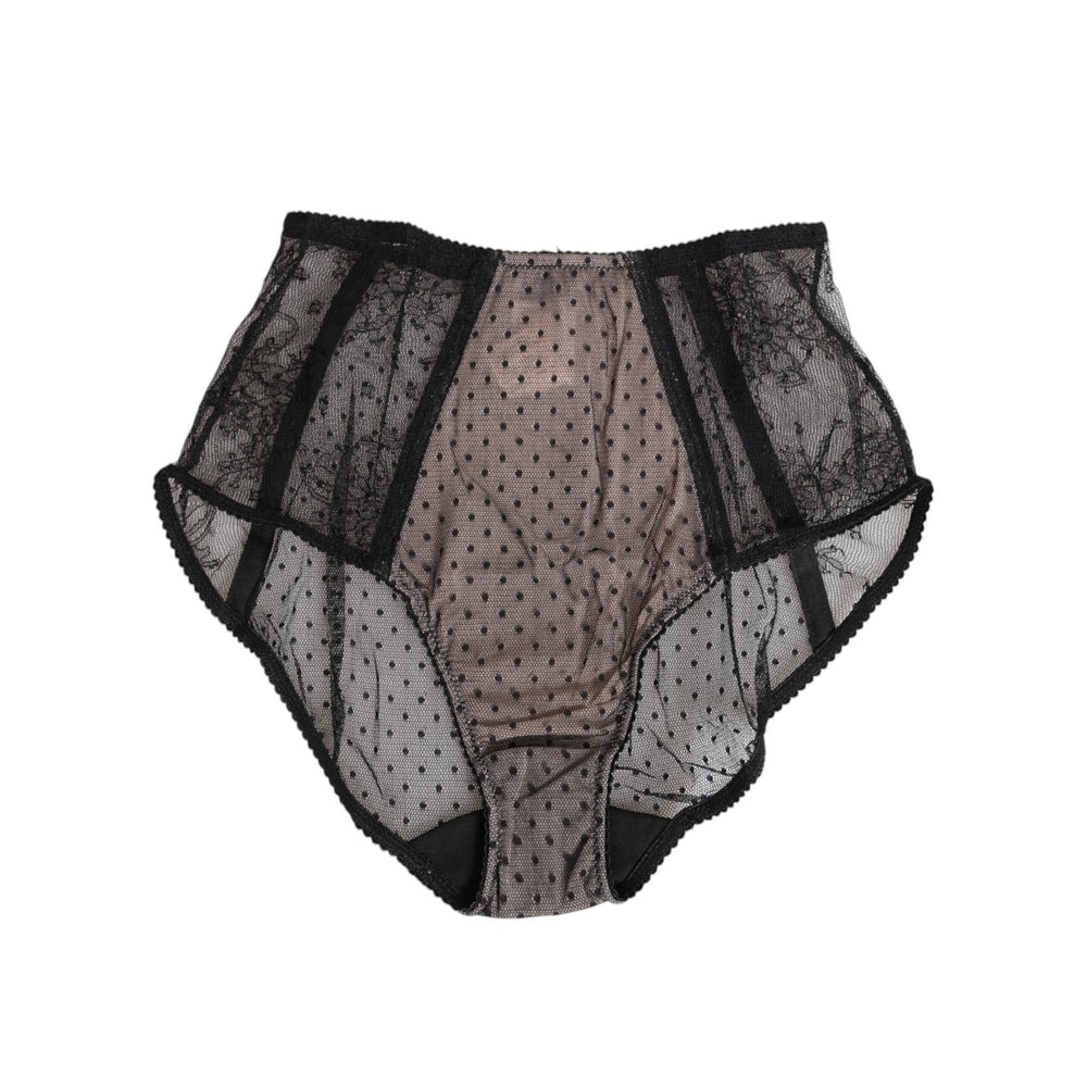 Dolce & Gabbana Black Sheer Polka Dot Lace High Waist Underwear
