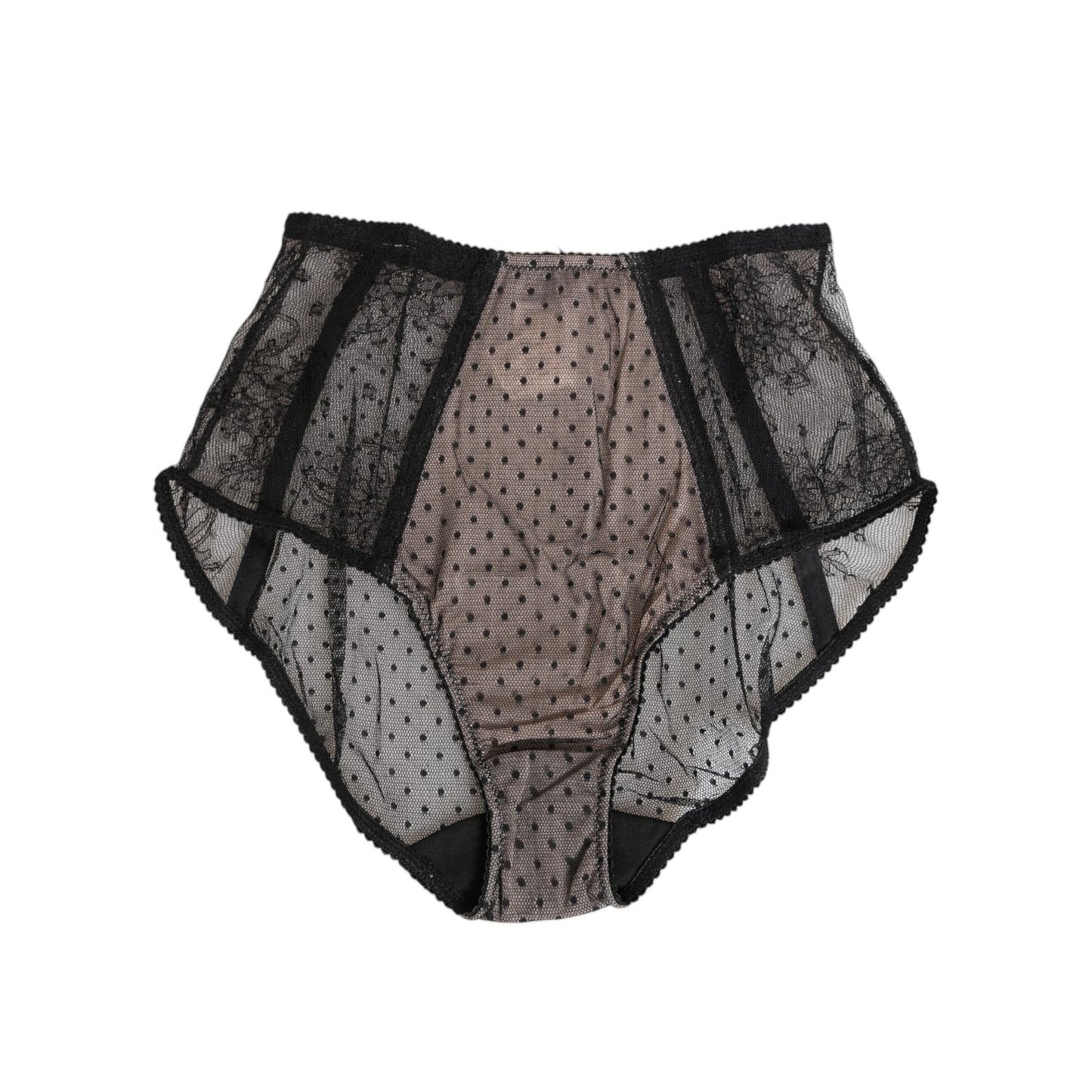 Dolce & Gabbana Black Sheer Polka Dot Lace High Waist Underwear