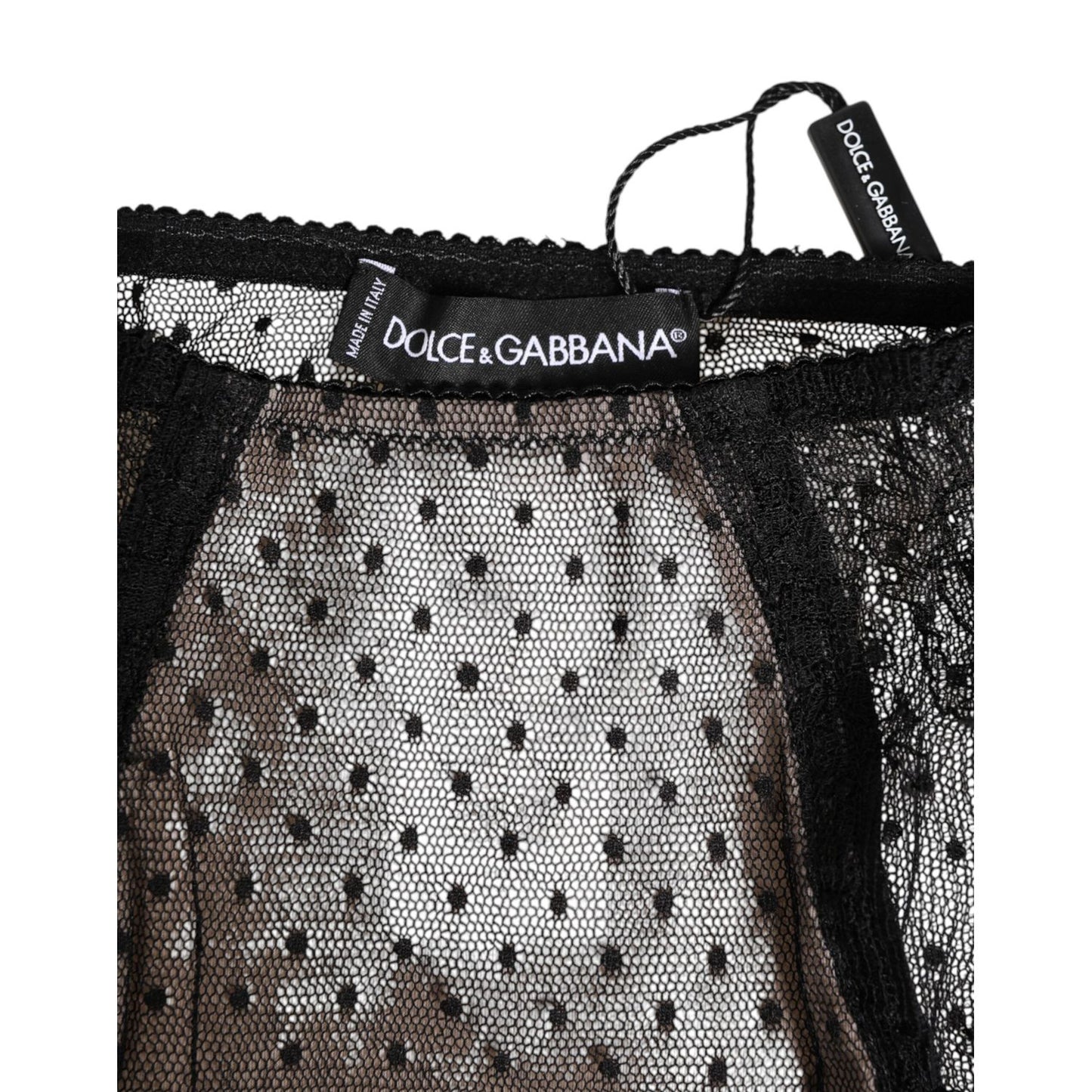 Dolce & Gabbana Black Sheer Polka Dot Lace High Waist Underwear