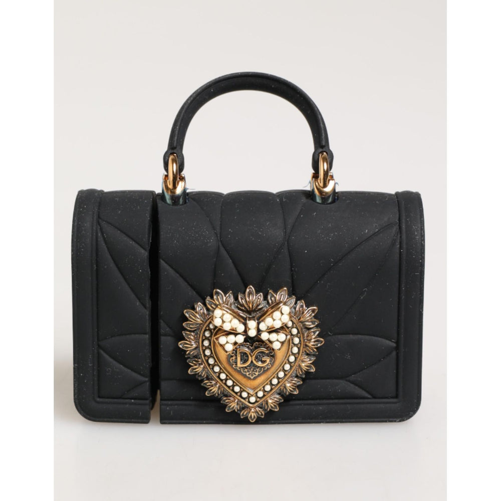 Dolce & Gabbana Black Silicone Devotion Heart Cover Hand Bag Airpod Case