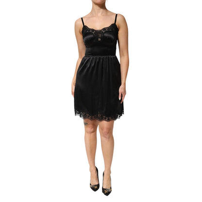 Dolce & Gabbana Black Silk Blend Lace Trim Sleeveless Mini Dress