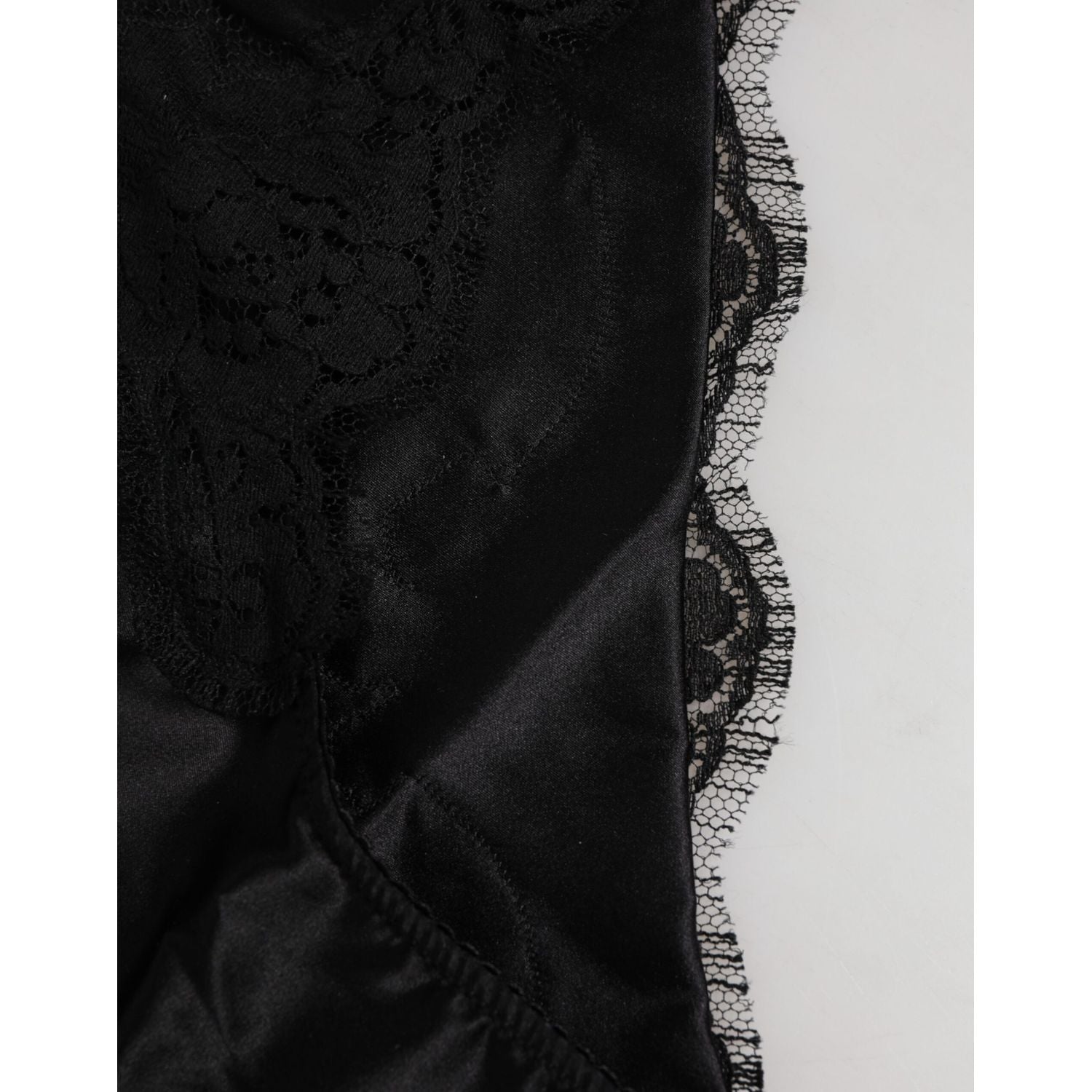 Dolce & Gabbana Black Silk Satin Floral Lace Panty Brief Underwear