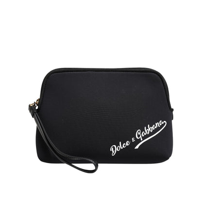 Dolce & Gabbana Black Solid Nylon DG LogoPrint Clutch Zip Borse Pouch Bag