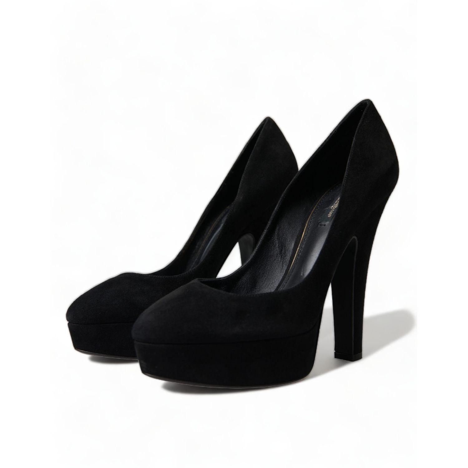 Dolce & Gabbana Black Suede Leather Platform Heel Pumps Shoes