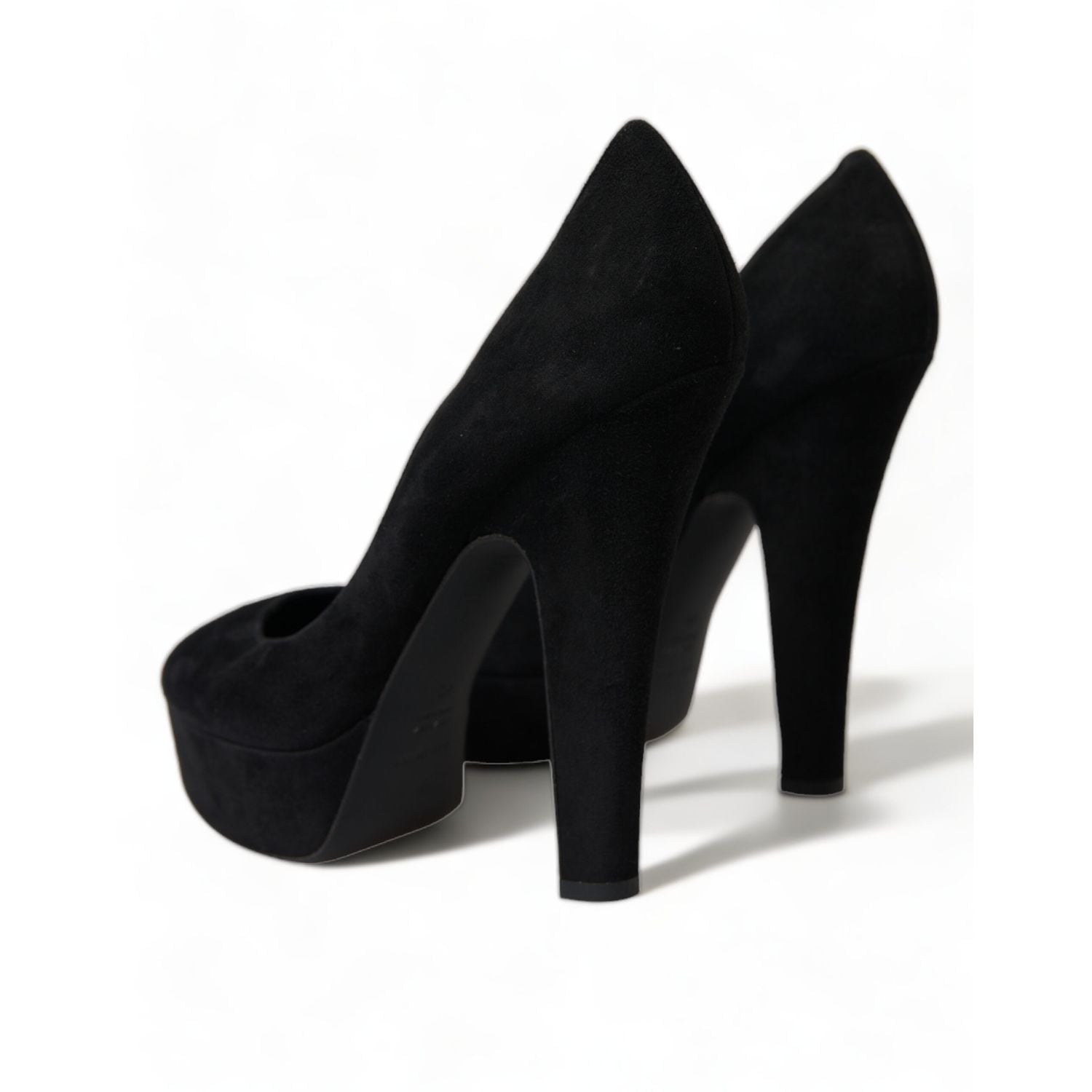 Dolce & Gabbana Black Suede Leather Platform Heel Pumps Shoes