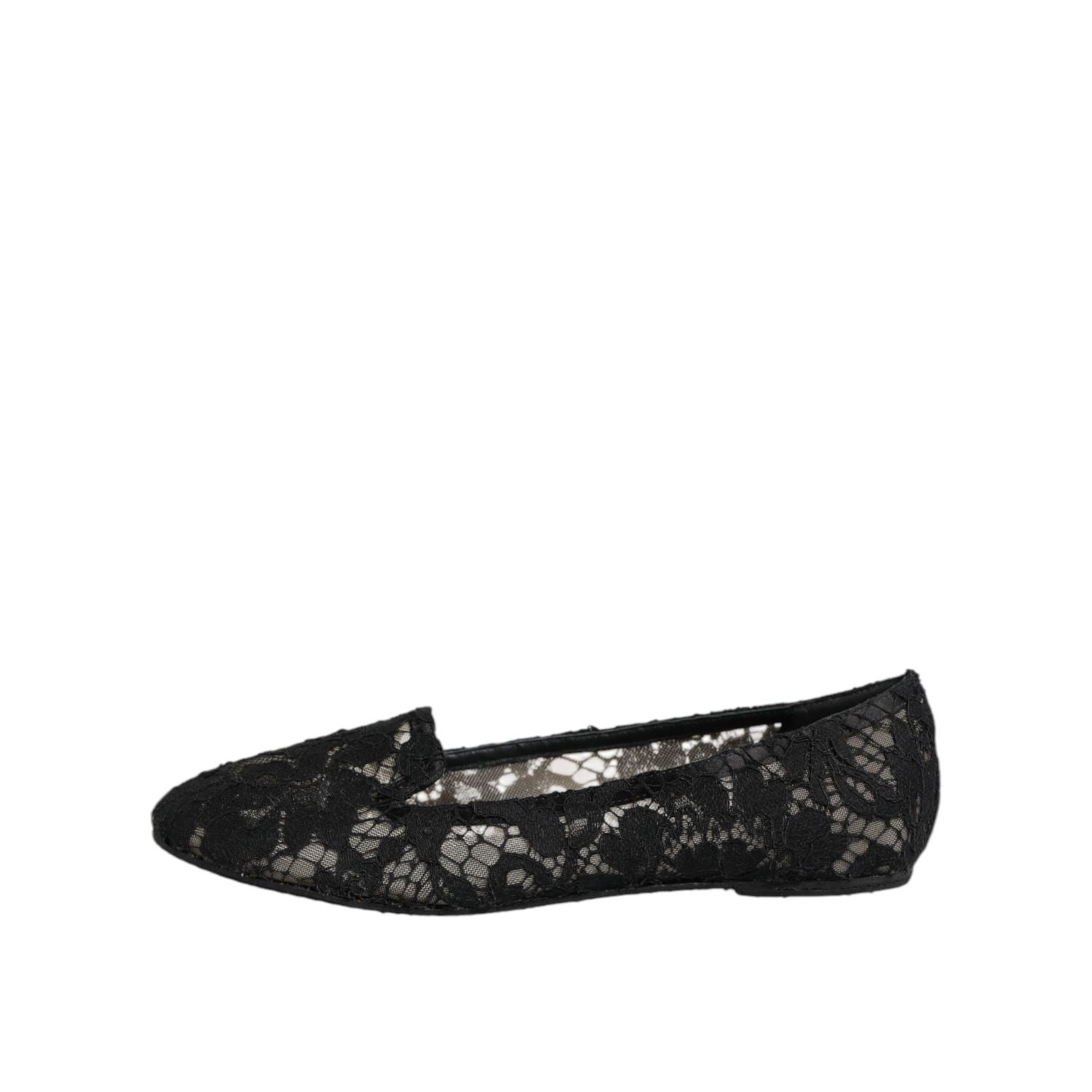 Dolce & Gabbana Black Taormina Lace Slip On Flats Shoes