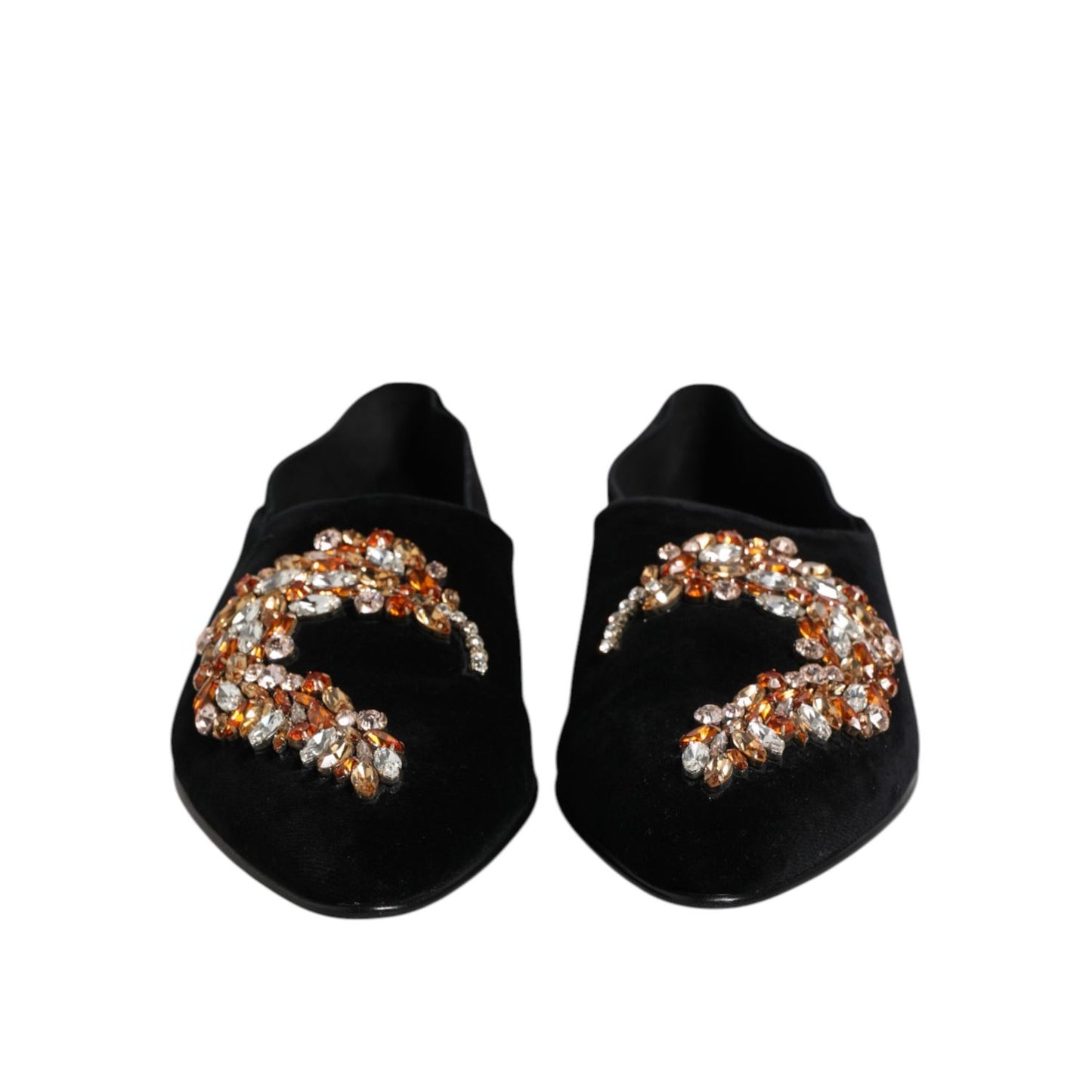 Dolce & Gabbana Black Velvet Embellished Loafer Slip On Shoes