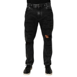 Dolce & Gabbana Black Washed Ripped Loose Cotton Denim Jeans with edgy distressed details