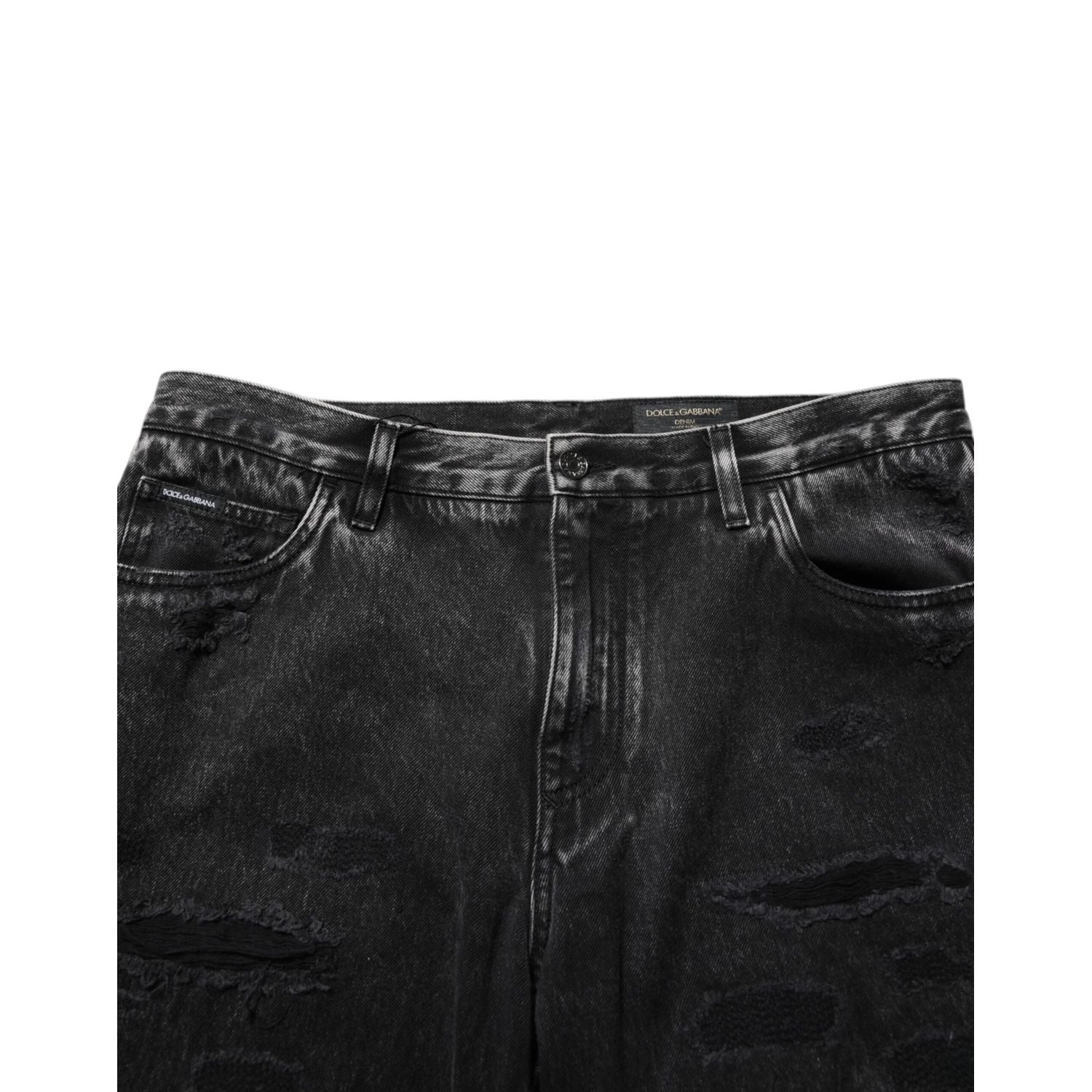 Dolce & Gabbana Black Washed Ripped Loose Cotton Denim Jeans
