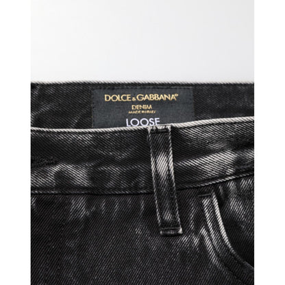 Dolce & Gabbana Black Washed Ripped Loose Cotton Denim Jeans