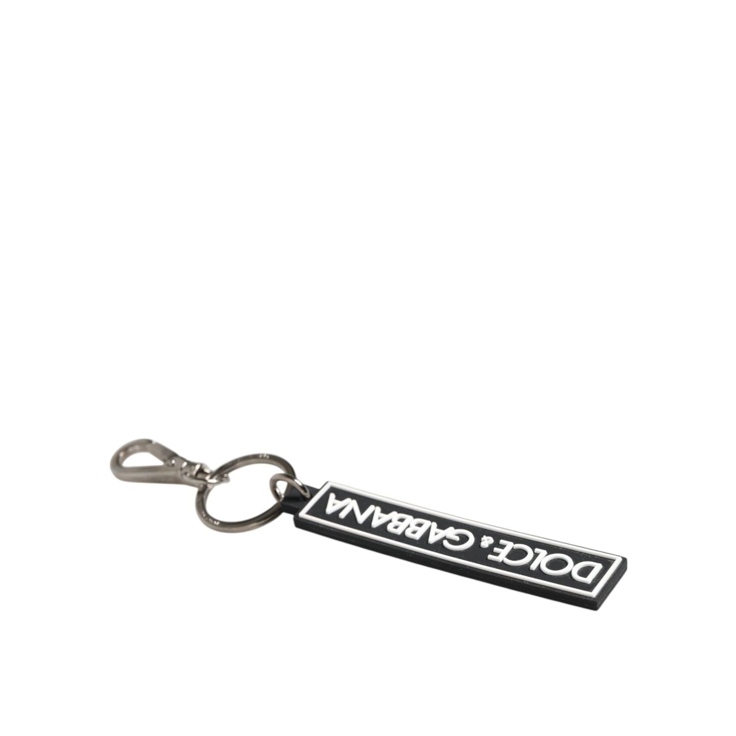 Dolce & Gabbana Black White DG Rubber Logo Silver Men's Holder Keyring