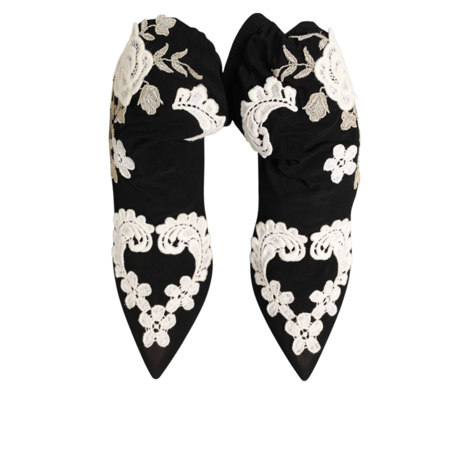 Dolce & Gabbana Black White Embroidered Jersey Stiletto Boots Shoes