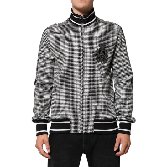 Dolce & Gabbana Black White Houndstooth Wool Crest Jacket Sweater