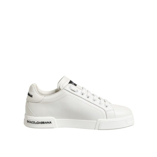 Dolce & Gabbana Black White Leather Portofino Sneaker Shoes