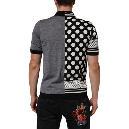 Dolce & Gabbana Black White Polka Dot Collared Polo T-shirt