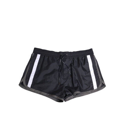 Dolce & Gabbana Black White Polyester Logo Elastic Waistband Swimwear