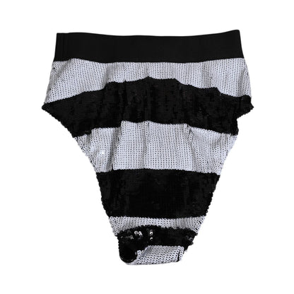 Dolce & Gabbana Black White Sequin High Waist Panty Underwear