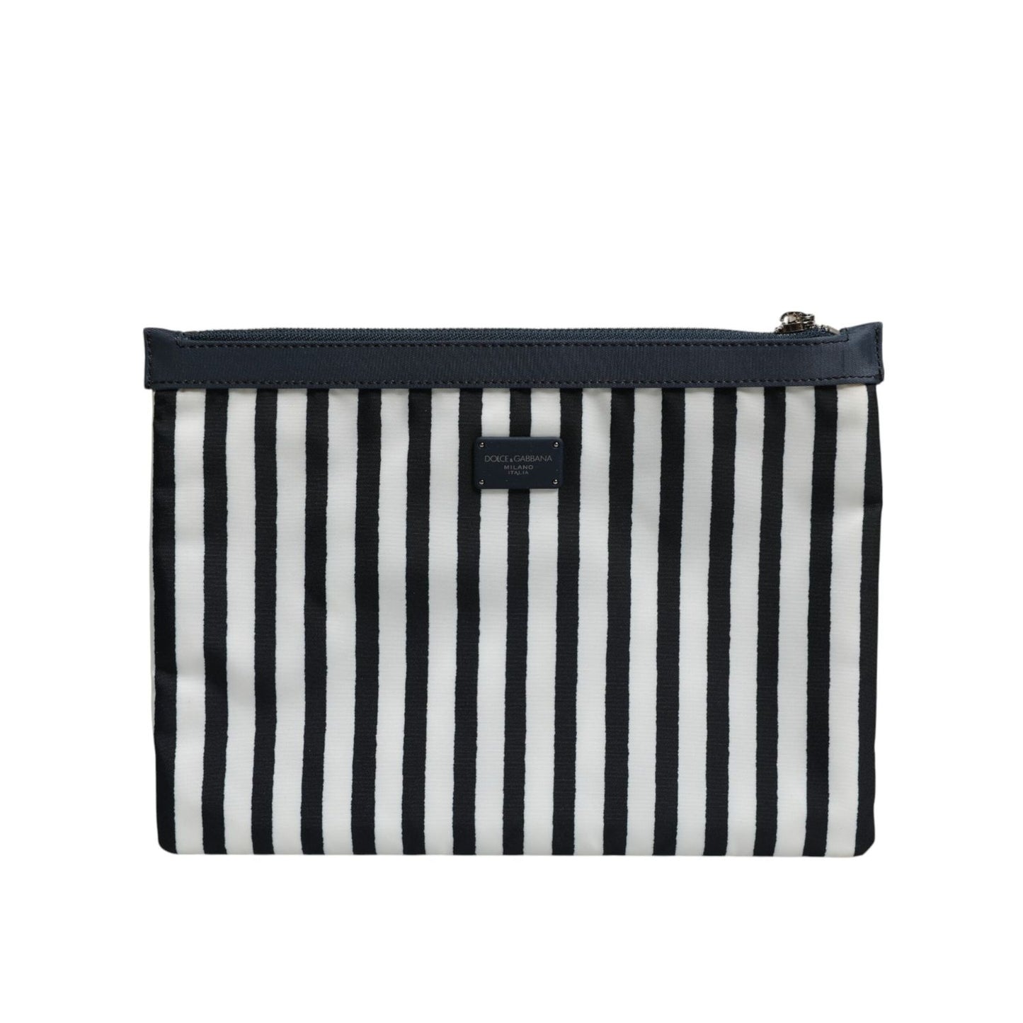 Dolce & Gabbana Black White Striped Logo Plaque Clutch Borse Pouch Bag