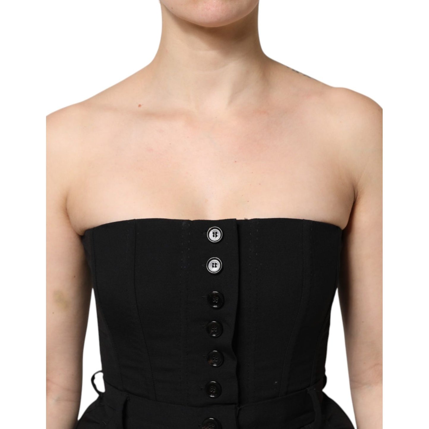 Dolce & Gabbana Black Wool Strapless Romper Jumpsuit Dress