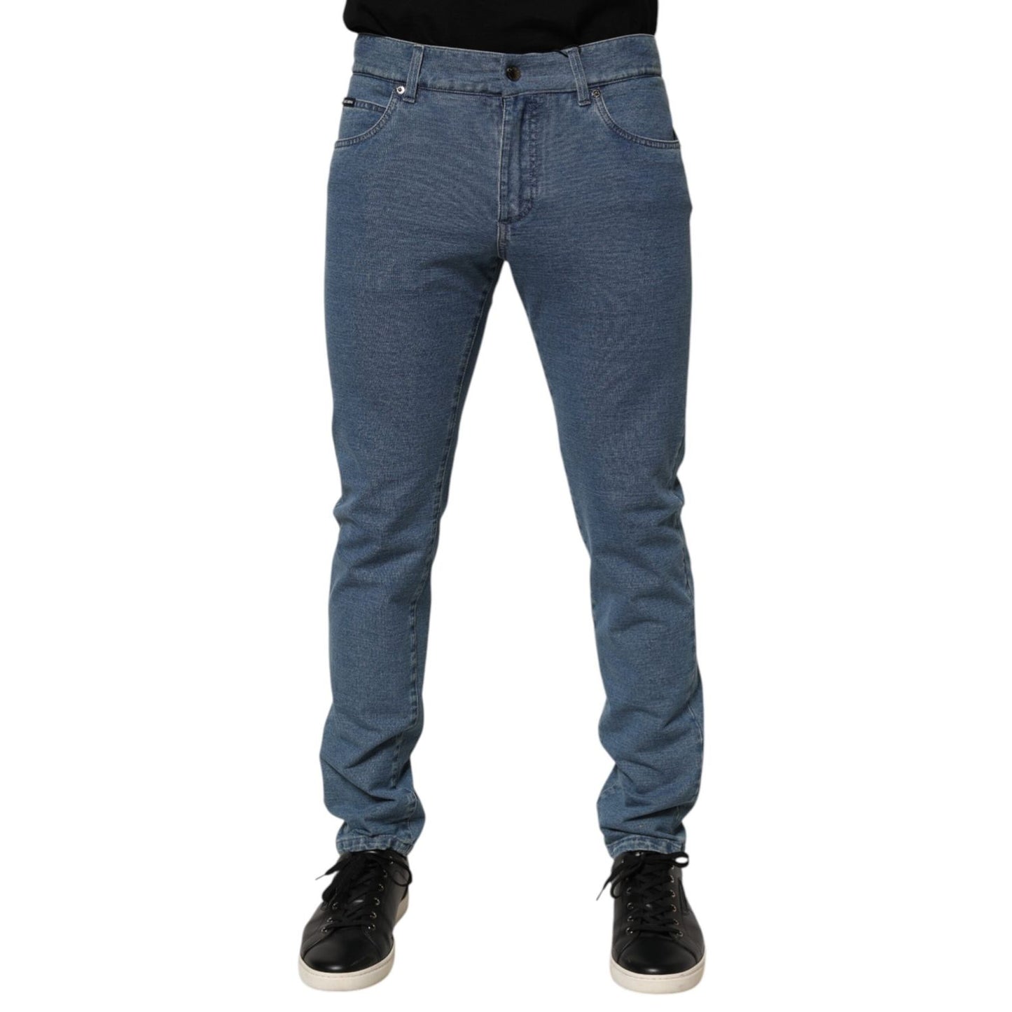 Dolce & Gabbana Blue Cotton Stretch Slim Fit Men Denim Jeans featuring modern skinny silhouette and five-pocket styling.
