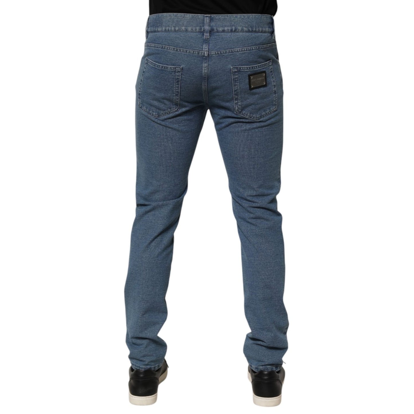 Dolce & Gabbana Blue Cotton Stretch Slim Fit Men Denim Jeans back view with classic five-pocket styling