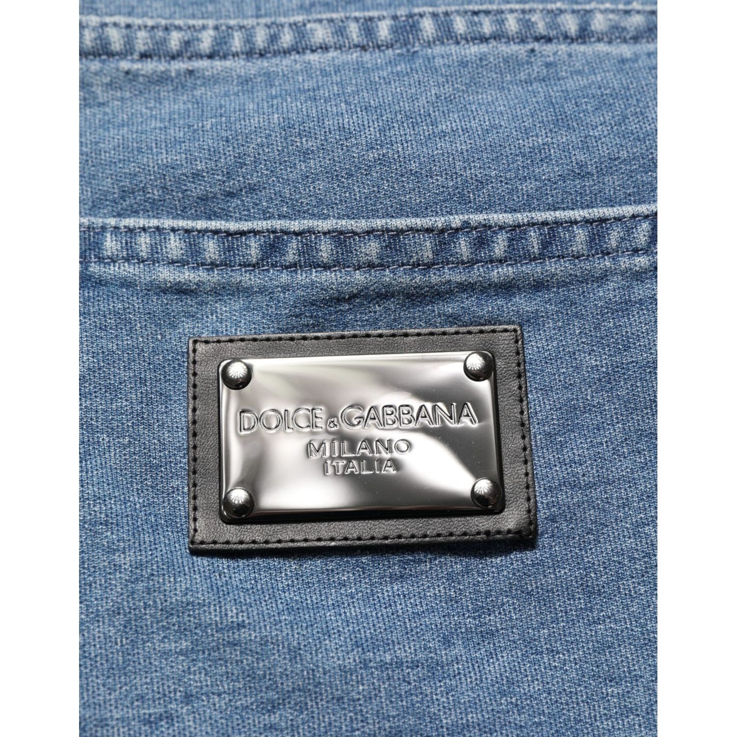 Dolce & Gabbana Blue Cotton Stretch Slim Fit Men Denim Jeans with logo patch detail