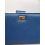 Dolce & Gabbana Blue Leather Continental Tile Print Zip Card Holder Purse Wallet
