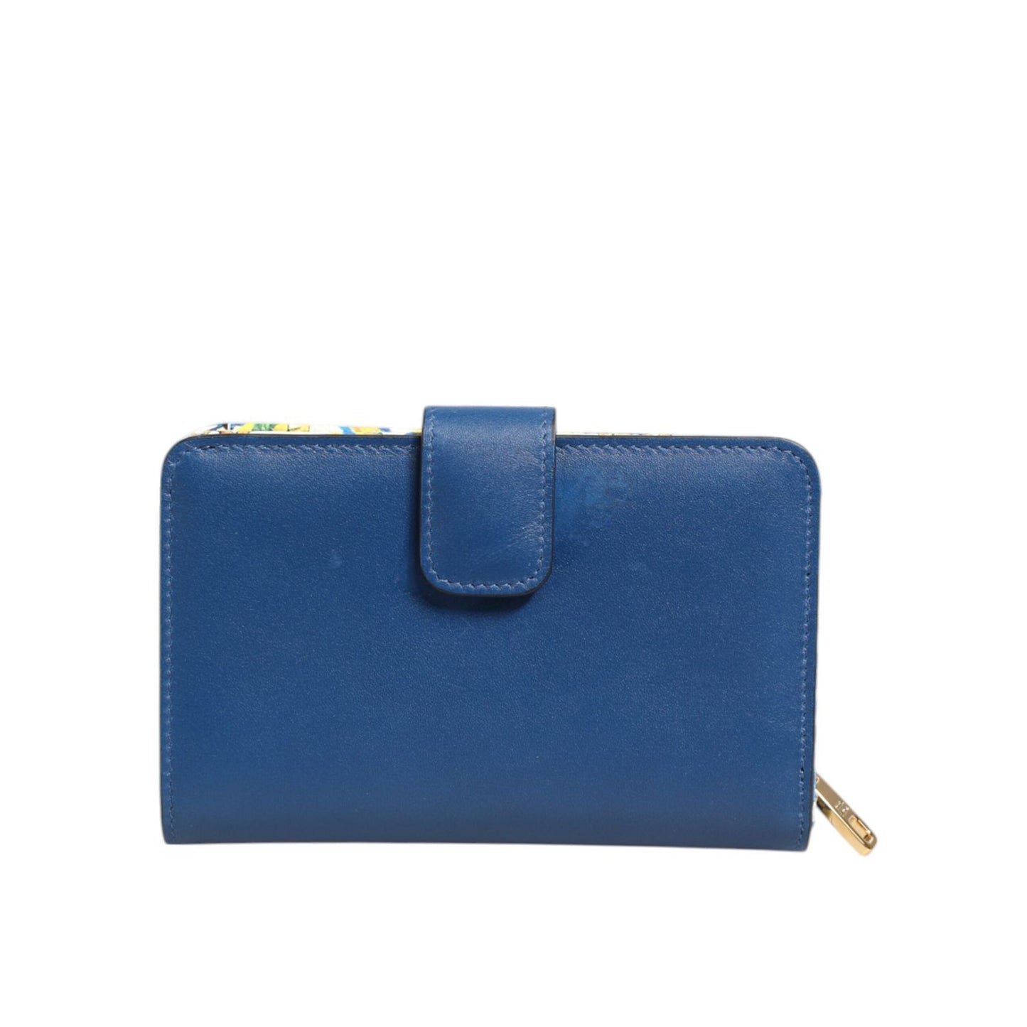 Dolce & Gabbana Blue Leather Continental Tile Print Zip Card Holder Purse Wallet