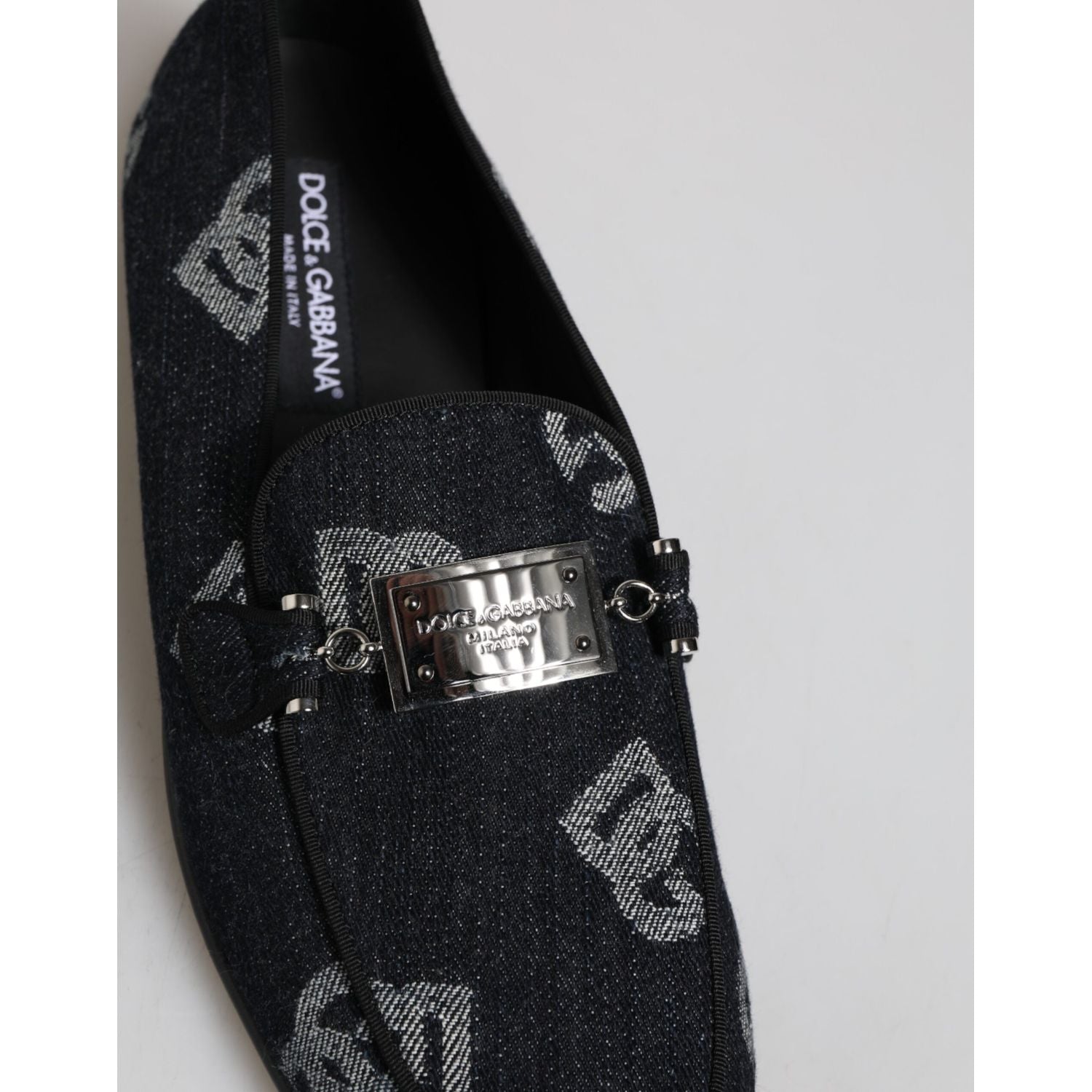 Dolce & Gabbana Blue Logo Cotton Loafers Formal Dress Shoes