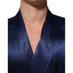 Dolce & Gabbana Blue Oversize Silk Satin Long Sleeves Shirt close-up detail image
