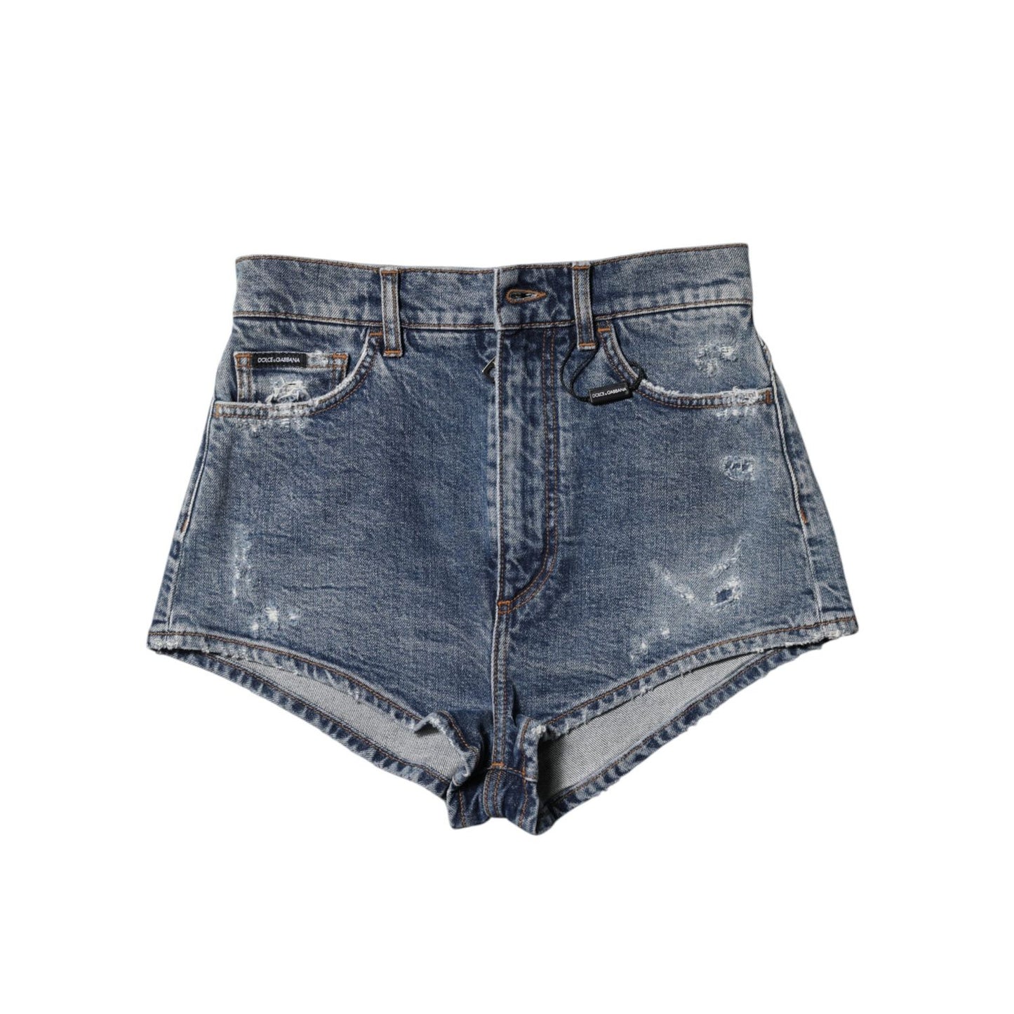 Dolce & Gabbana Blue Tattered Denim Cotton Hot Pants Shorts