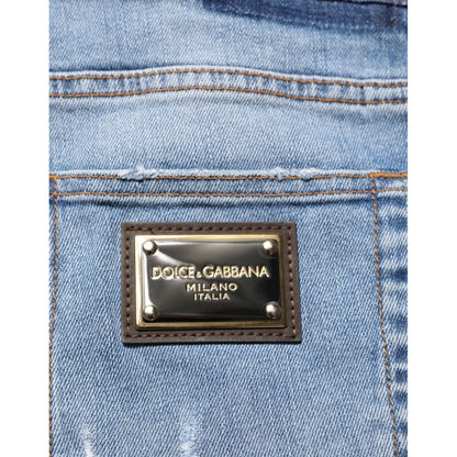 Dolce & Gabbana Blue Tattered Slim Fit Cotton Denim Jeans