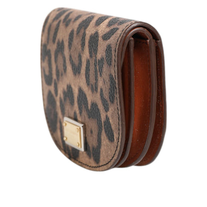 Dolce & Gabbana Brown Black Calf Leather Leopard Print Logo Plaque Wallet