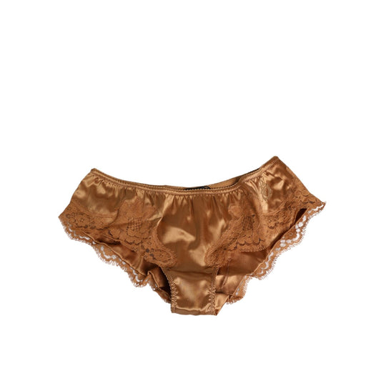 Dolce & Gabbana Brown Lace Silk Satin Slip Panties Underwear