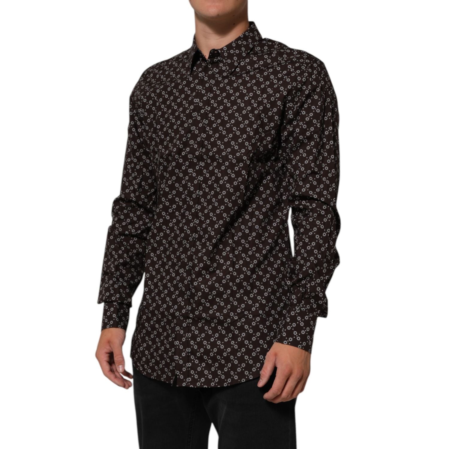 Dolce & Gabbana BrownFloral Collared GOLD Formal Dress Shirt