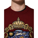 Dolce & Gabbana Burgundy Cashmere Lion Crest Pullover Sweater