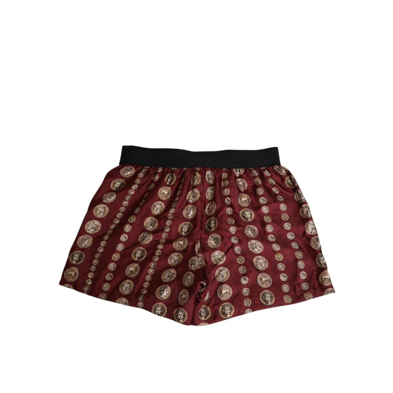 Dolce & Gabbana Burgundy Silk Coin Print Men Boxer Short Swimwear
