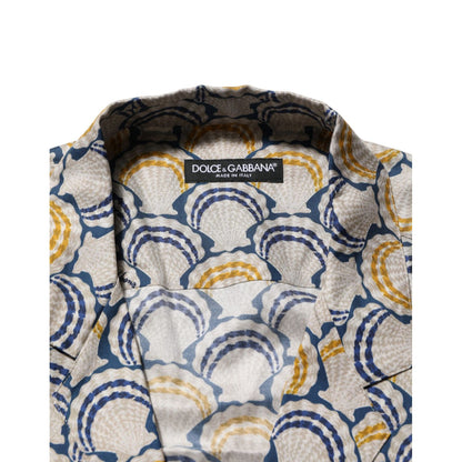 Dolce & Gabbana Cream Cotton Silk Hawaii Scallop Shell Print Shirt