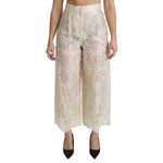 Dolce & Gabbana Cream Lace High Waist Palazzo Cropped Pants