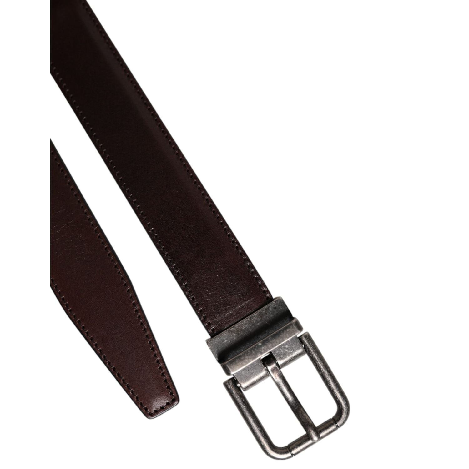 Dolce & Gabbana Dark Brown Leather Antique Silver Buckle Belt